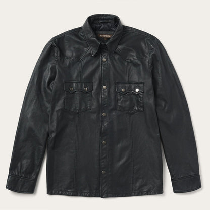 Leather Western Shirt Jacket Mens Black