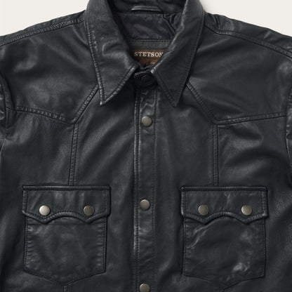Leather Western Shirt Jacket Mens Black