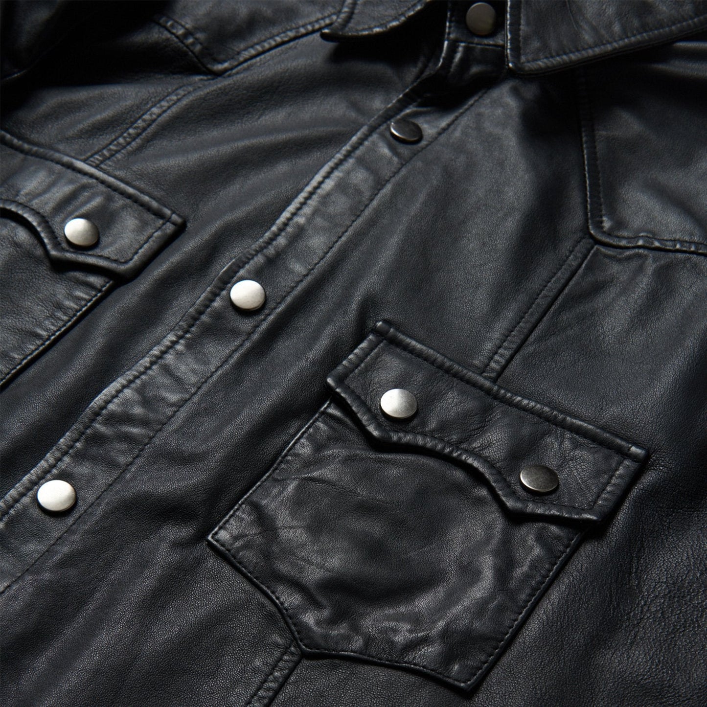 Leather Western Shirt Jacket Mens Black