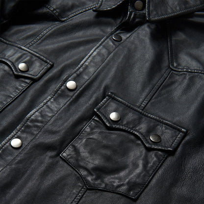 Leather Western Shirt Jacket Mens Black