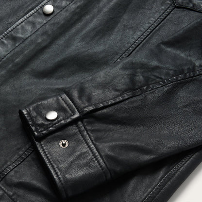 Leather Western Shirt Jacket Mens Black