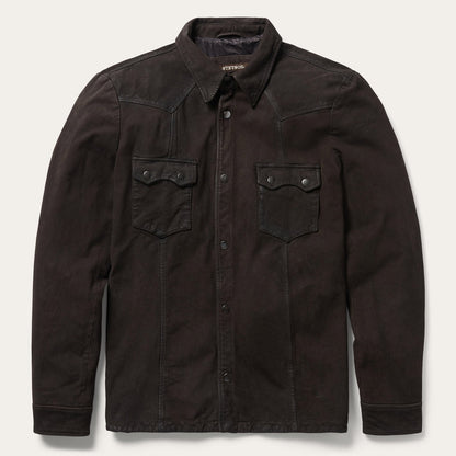 Leather Western Shirt Jacket Mens Brown