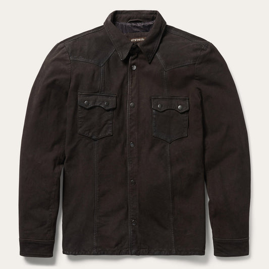 Leather Western Shirt Jacket Mens Brown