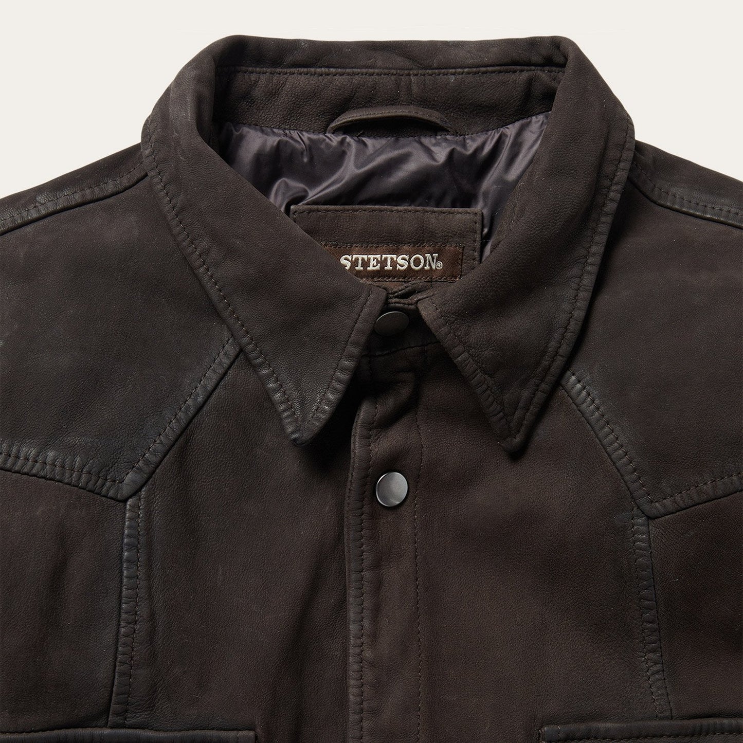Leather Western Shirt Jacket Mens Brown