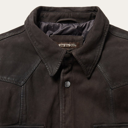 Leather Western Shirt Jacket Mens Brown