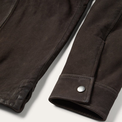 Leather Western Shirt Jacket Mens Brown