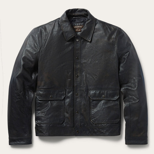 Snap Front Leather Jacket Mens