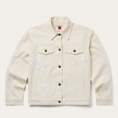 Embroidered Cream Denim Jacket Women