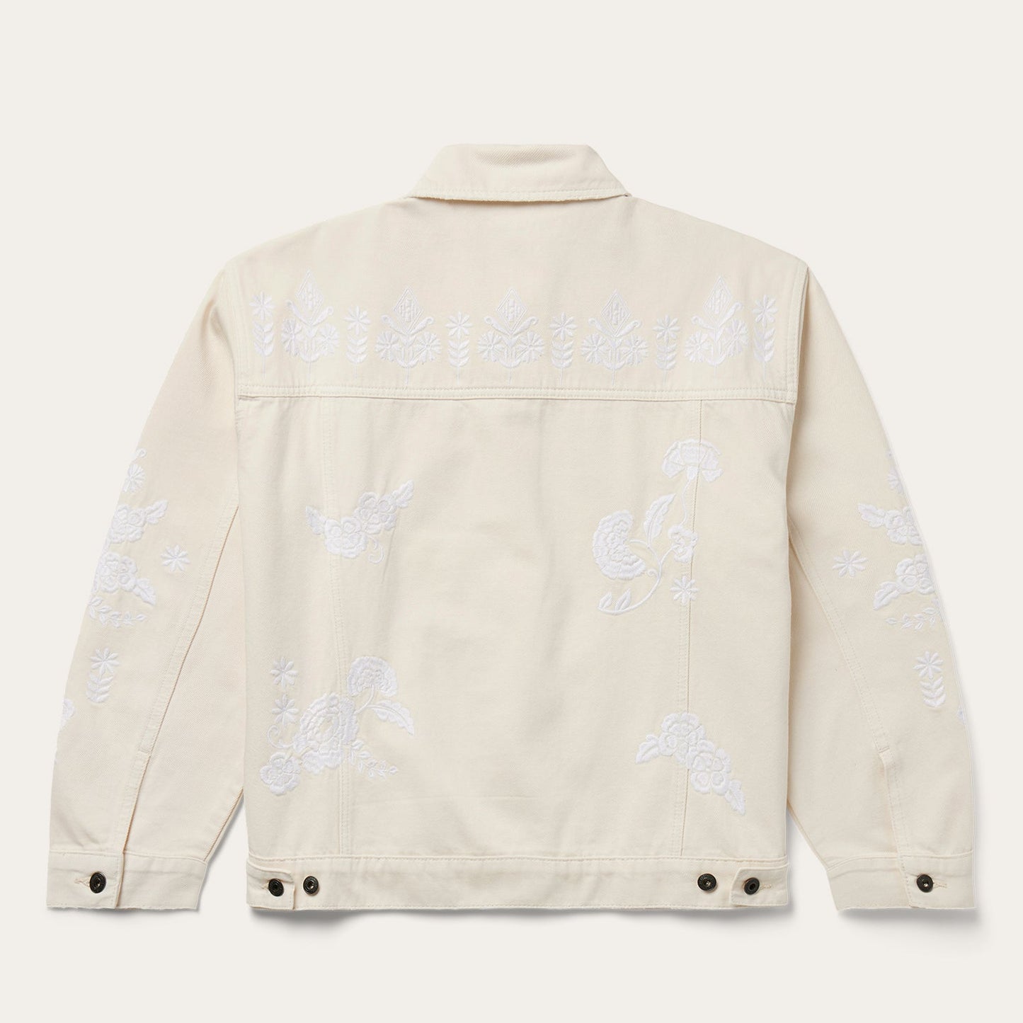 Embroidered Cream Denim Jacket Women