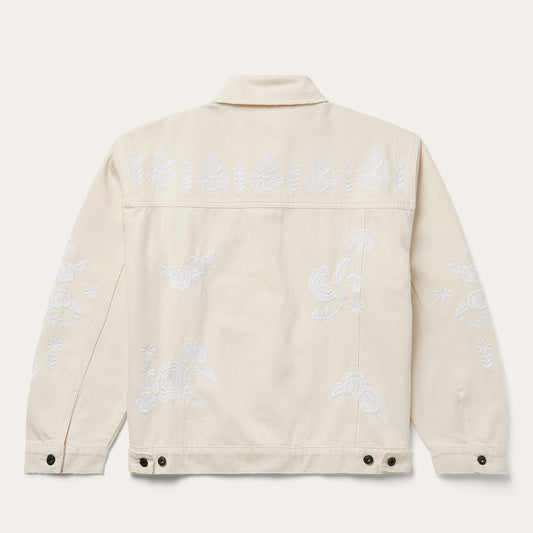 Embroidered Cream Denim Jacket Women