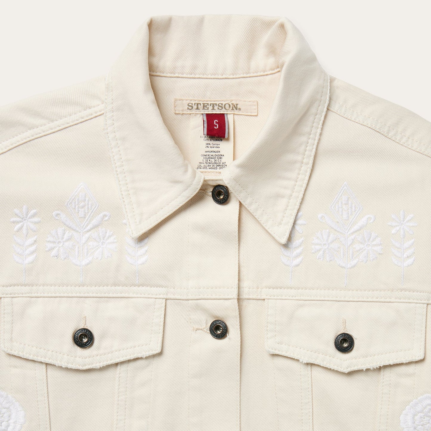 Embroidered Cream Denim Jacket Women