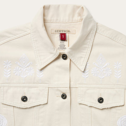 Embroidered Cream Denim Jacket Women