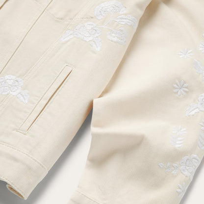 Embroidered Cream Denim Jacket Women