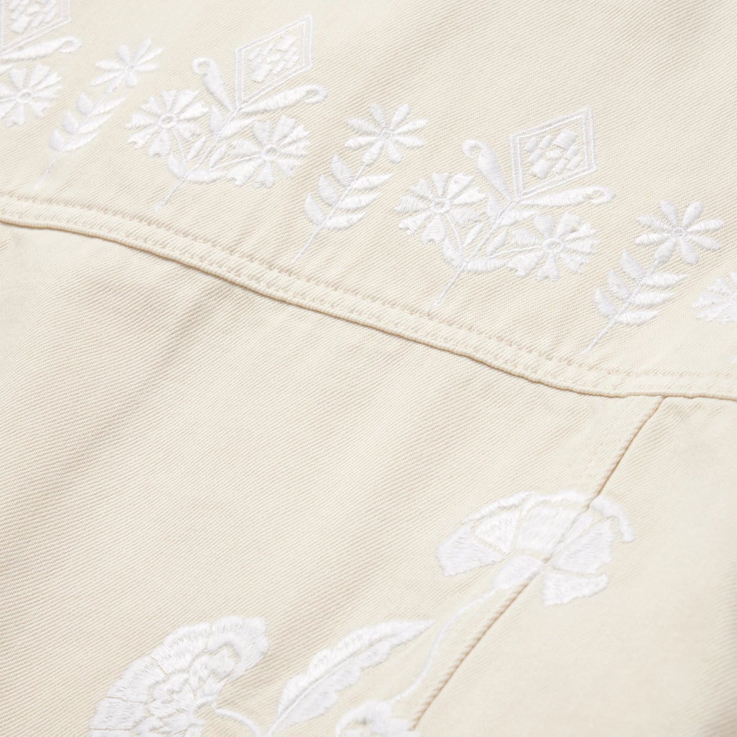 Embroidered Cream Denim Jacket Women