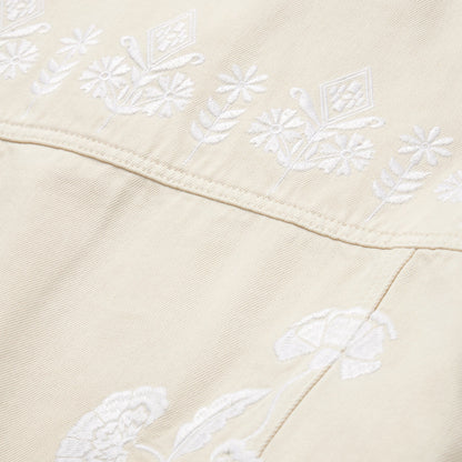 Embroidered Cream Denim Jacket Women