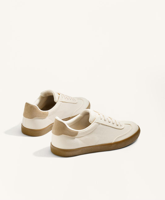 Canvas and split leather trainers