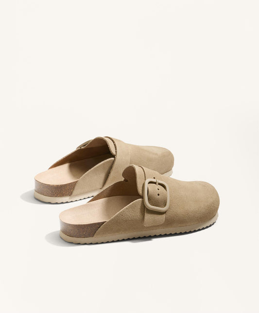 Buckled split-leather mules