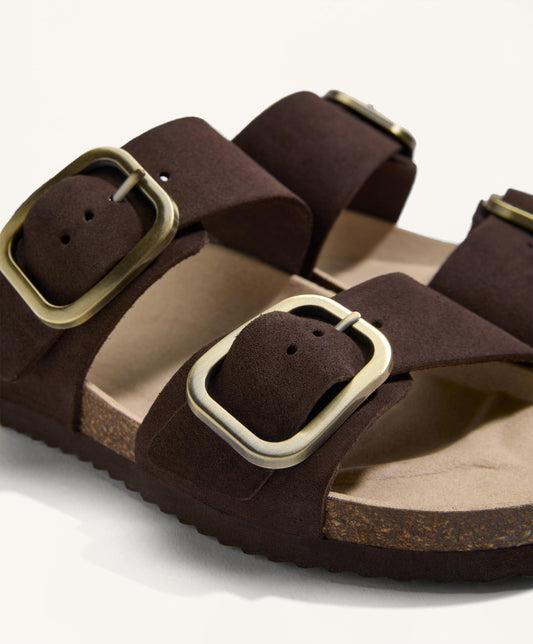 Buckle split-leather slides