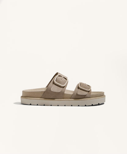 Suede platform buckle sandal