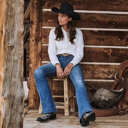 Tina Black & White Flame Embroidered Cowboy Boot Women