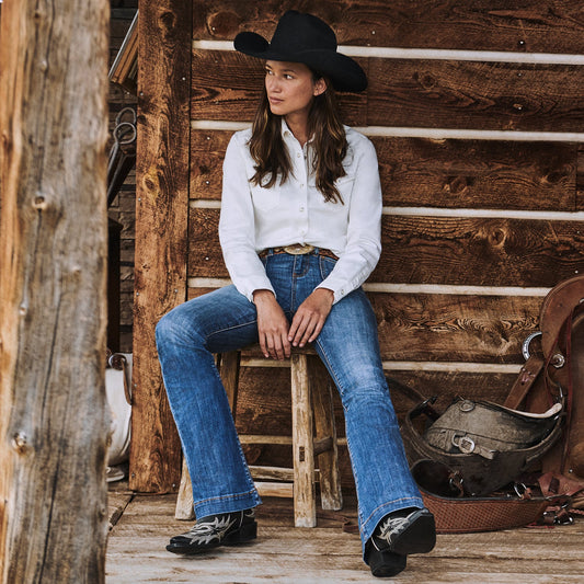 Tina Black & White Flame Embroidered Cowboy Boot Women