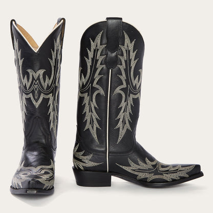 Tina Black & White Flame Embroidered Cowboy Boot Women