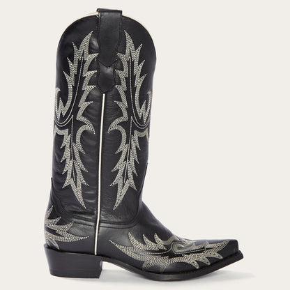 Tina Black & White Flame Embroidered Cowboy Boot Women