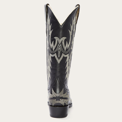 Tina Black & White Flame Embroidered Cowboy Boot Women