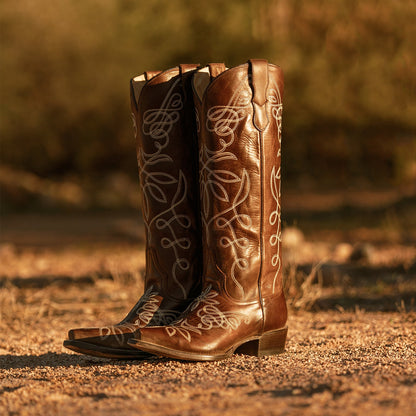 Adeline Burnished Brown Back Zip Cowboy Boot Women