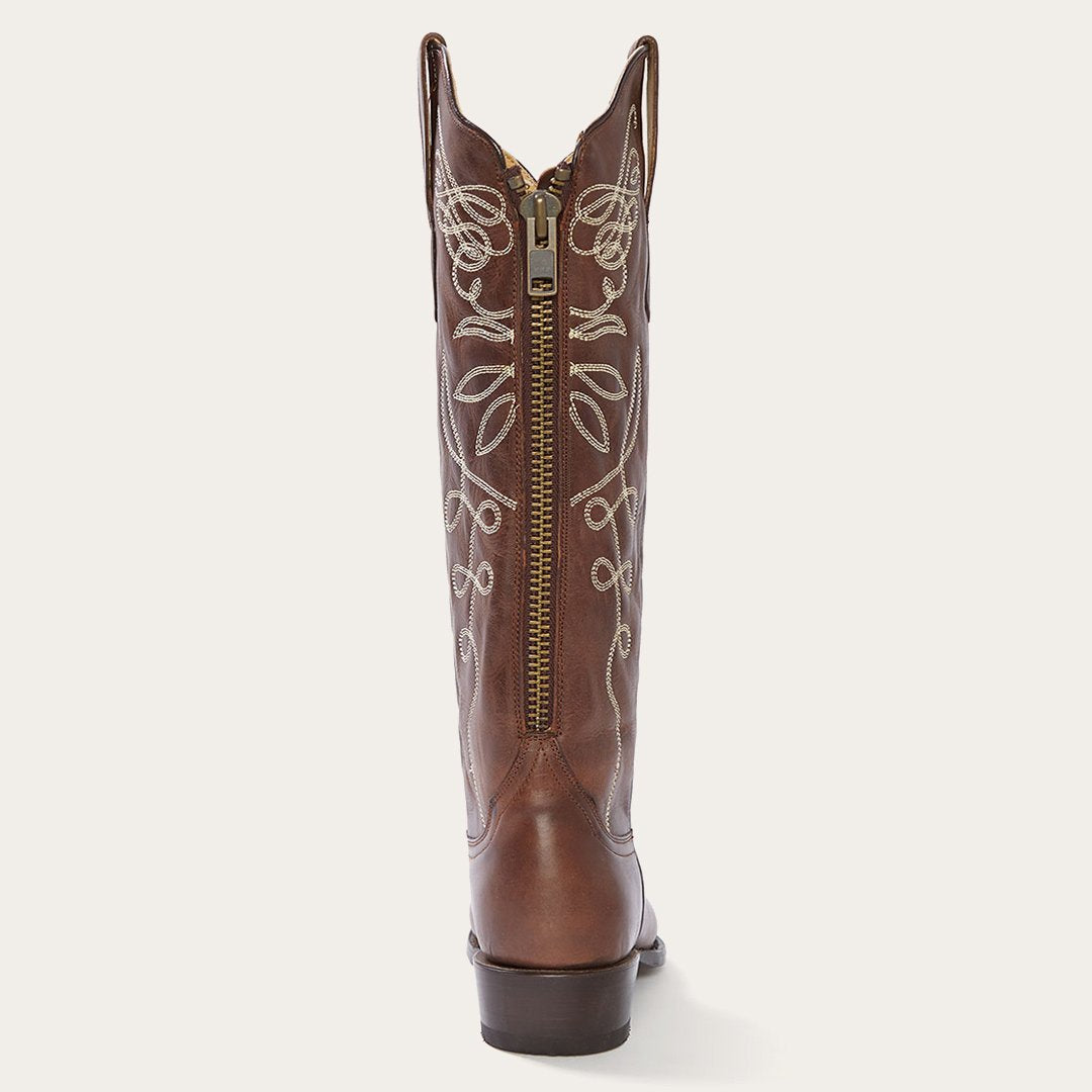Adeline Burnished Brown Back Zip Cowboy Boot Women