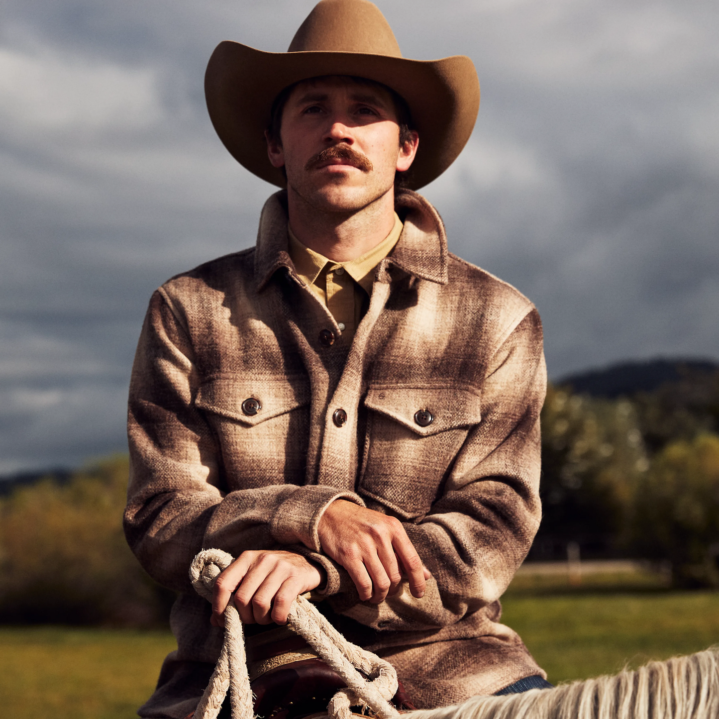 Wool Plaid Shirt Jacket Brown Mens