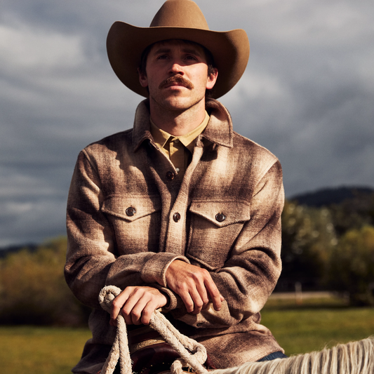 Wool Plaid Shirt Jacket Brown Mens