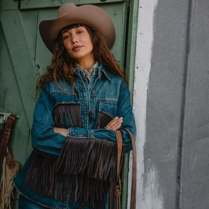 Dark Denim Fringe Jacket Women