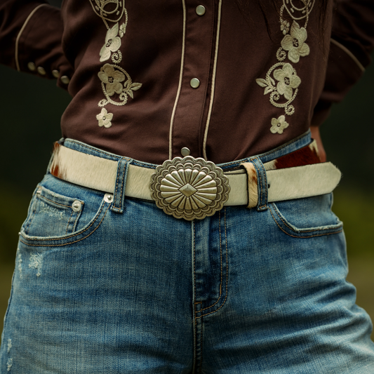HairOnHide Southwestern Buckle Belt Brown / White Women