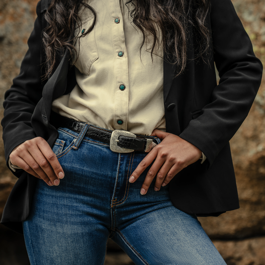 Caiman Tapered Tab Belt Black Classic Women