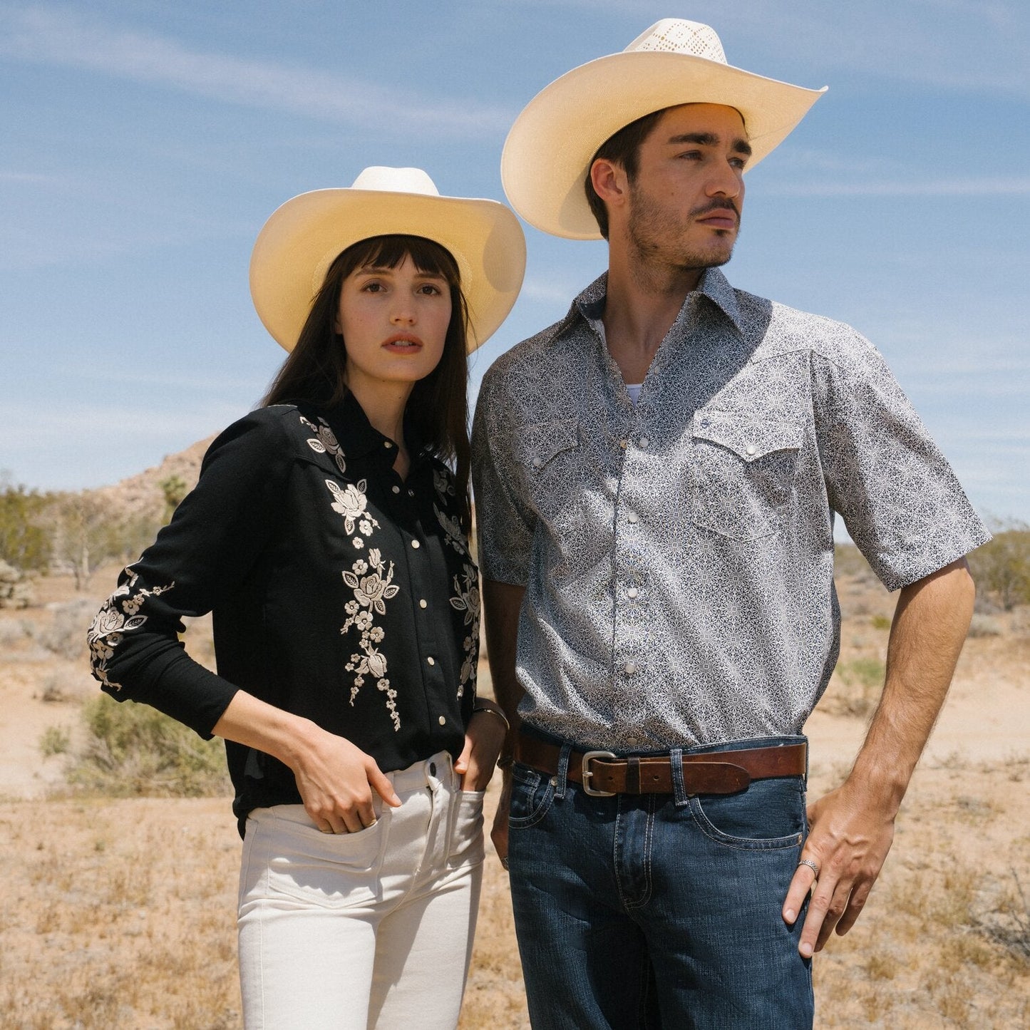 Navy Print Short Sleeve Western Shirt Men