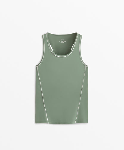 Piping detail sleeveless T-shirt
