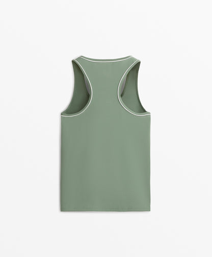 Piping detail sleeveless T-shirt