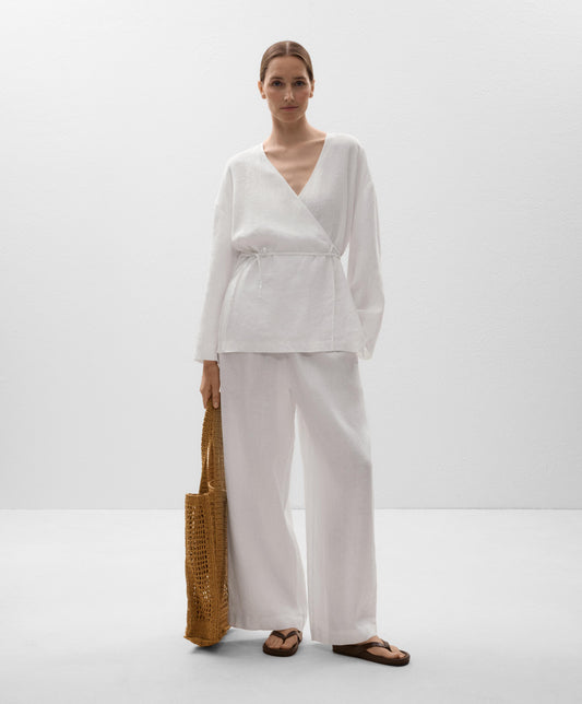 100% linen side tie kimono shirt