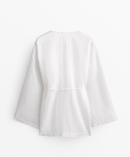 100% linen side tie kimono shirt