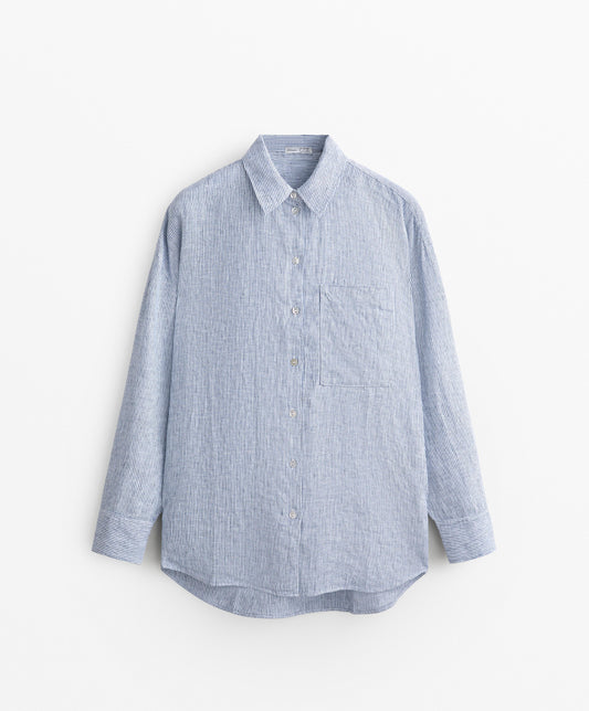 100% linen relaxed striped shirt