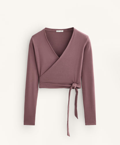 Wrap Over Rib Cotton Blend T-Shirt