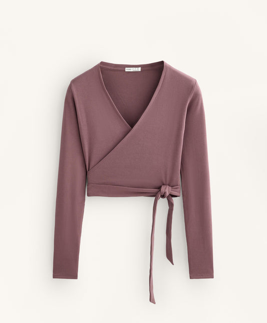 Wrap Over Rib Cotton Blend T-Shirt