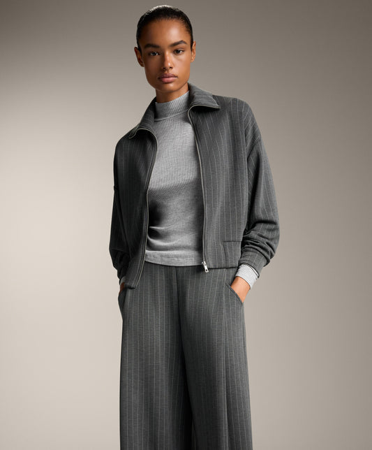 High neck rib T-shirt with lyocell