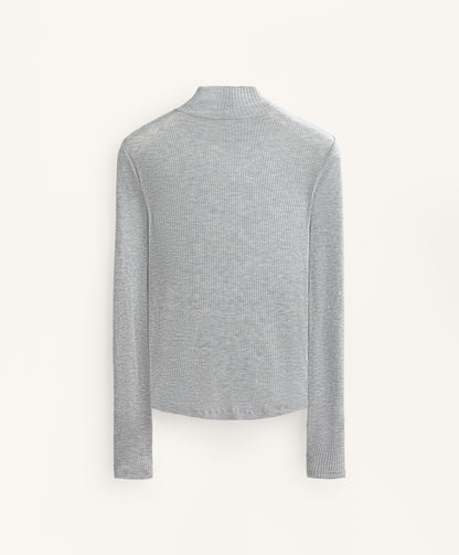 High neck rib T-shirt with lyocell