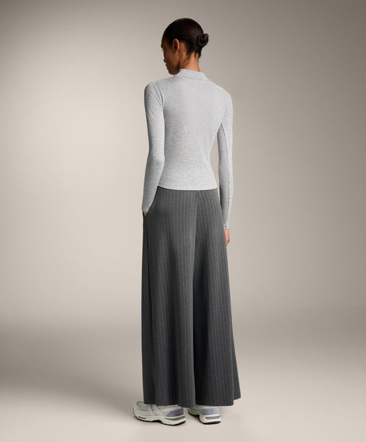 High neck rib T-shirt with lyocell