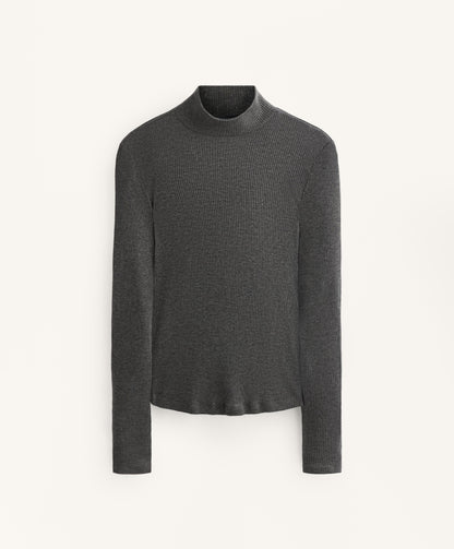 High neck rib T-shirt with lyocell