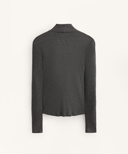 High neck rib T-shirt with lyocell