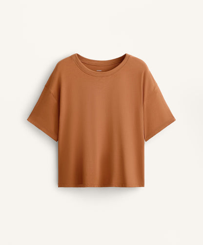 Boxy short-sleeve cotton blend T-shirt