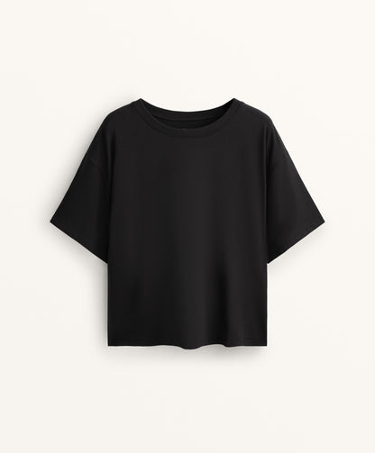Boxy short-sleeve cotton blend T-shirt